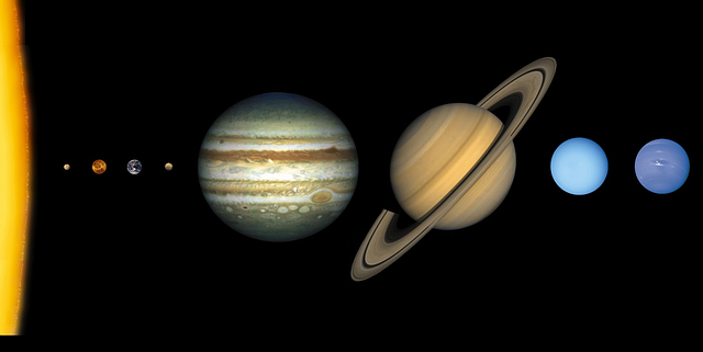 Die acht Planeten unseres Sonnensystems im Größenvergleich 